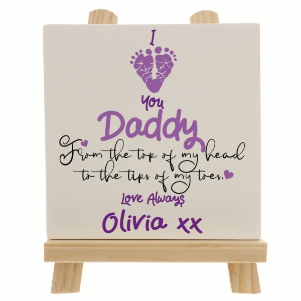 Personalised I Love You Daddy With Heart Shaped Baby Footprints Ceramic Tile Print